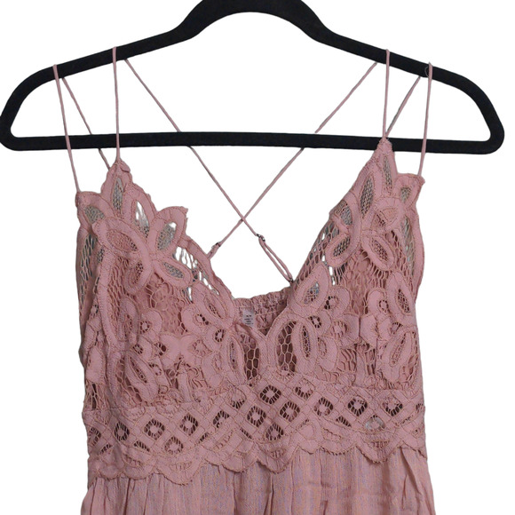Free People Adella Slip Dress Mini Rose Lace Adjustable Ruffle Smocked M New - Picture 4 of 15